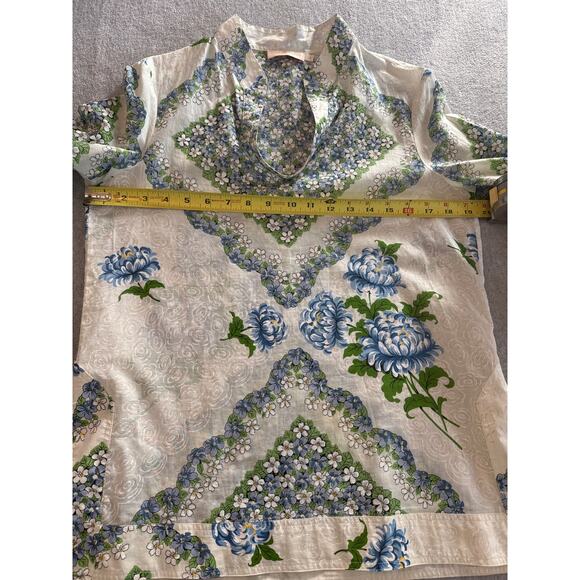 Tory Burch Terrace Ditsy Floral Tunic White Blue Green 100% Cotton Size 6 - Picture 6 of 9